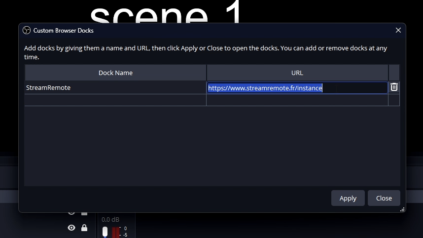 Configuration OBS Custom Browser Dock